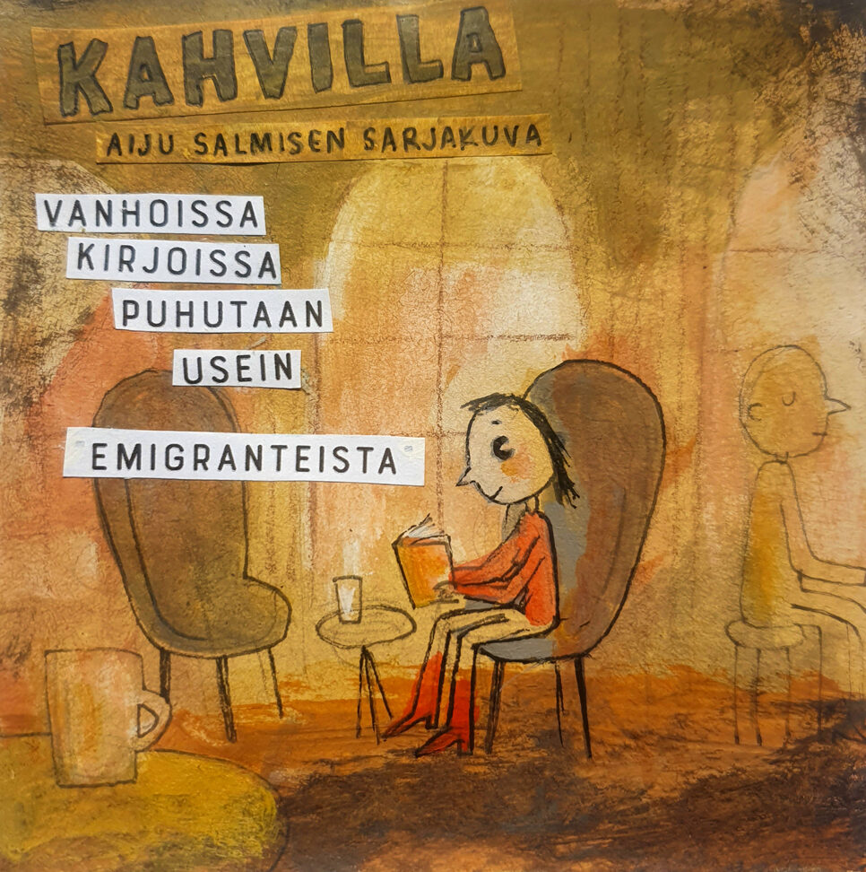 Sarjakuva muuttoliikkeestä Aiju Salmisen Kuvittamana.